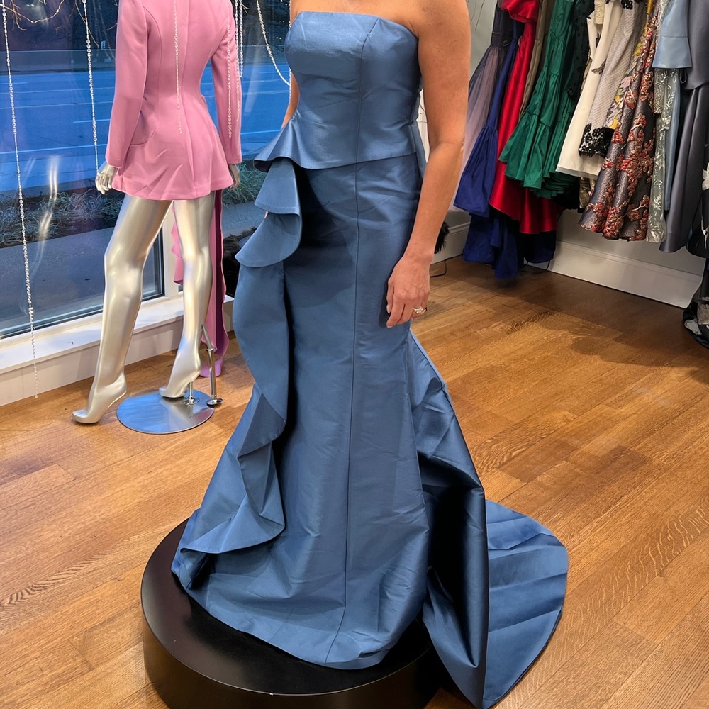 John Paul Ataker Strapless Mermaid with Layered Peplum Detail BLUE